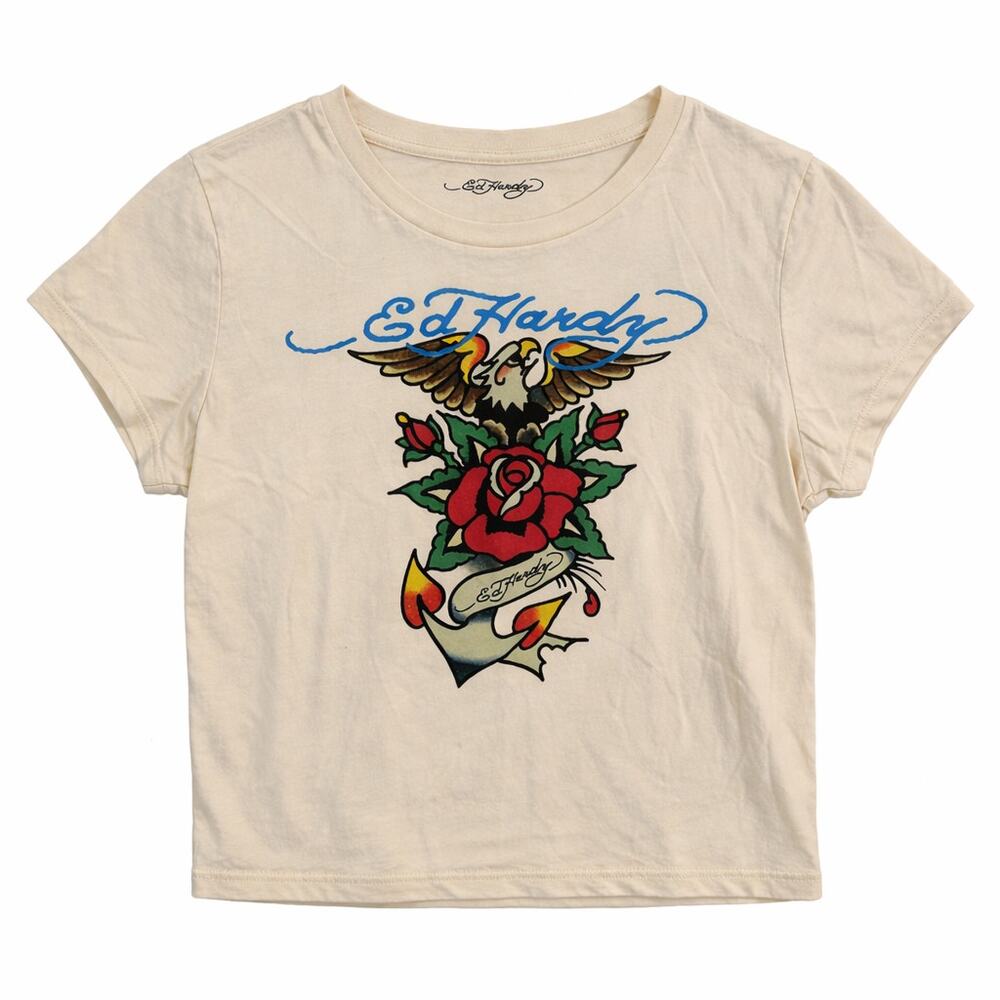 Y2K Festival Cropped Baby Tee‎ Shirt Ed Hardy Grunge Rock Cowgirl Spring Beach